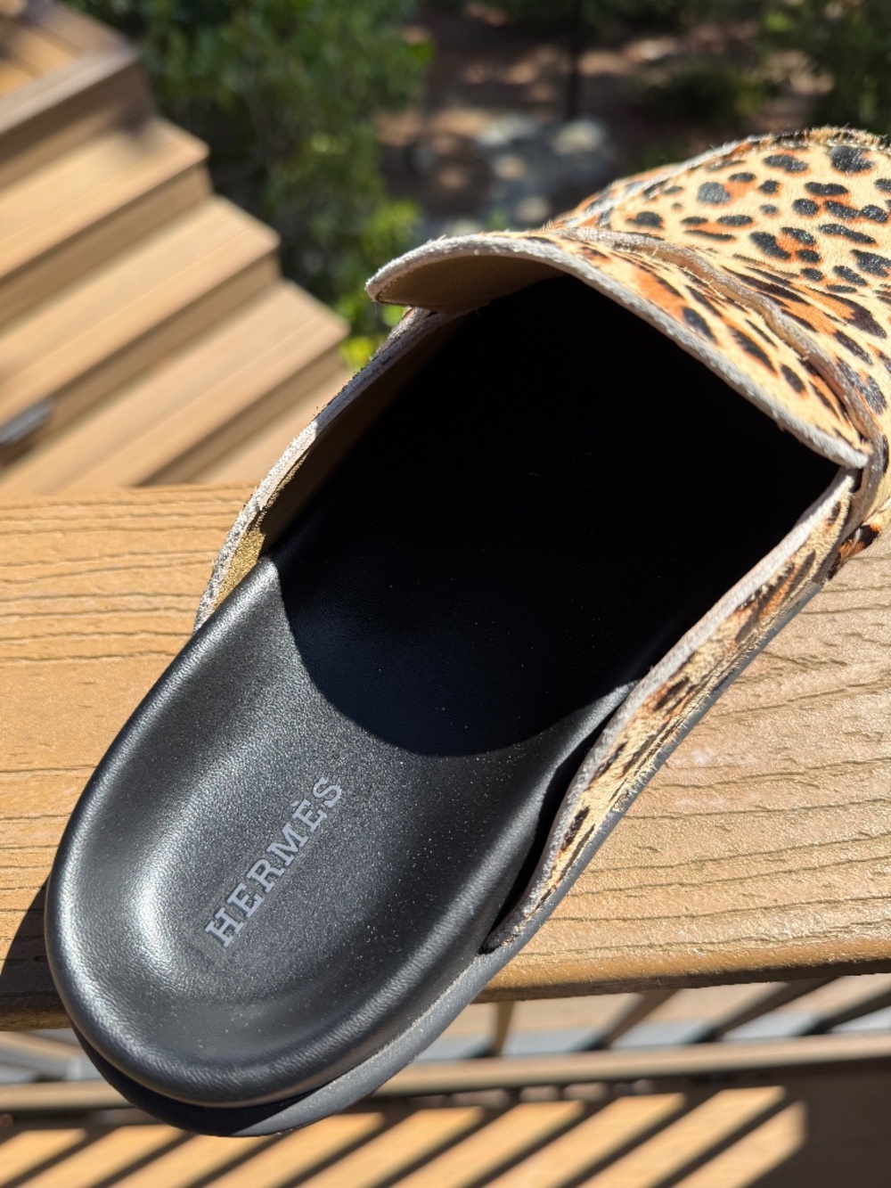 Go Mules Men's Leopard print calf hair featuring a penny loafer-style strap